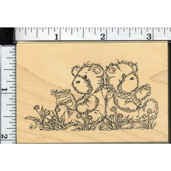 Lot/4 Hampton Art Wood Mount Rubber Stamps birthday teddies blessings holly S2 - Picture 4 of 9